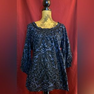 a.n.a- 1X Blue/Black Baroque 3/4 sleeve Tunic NWT